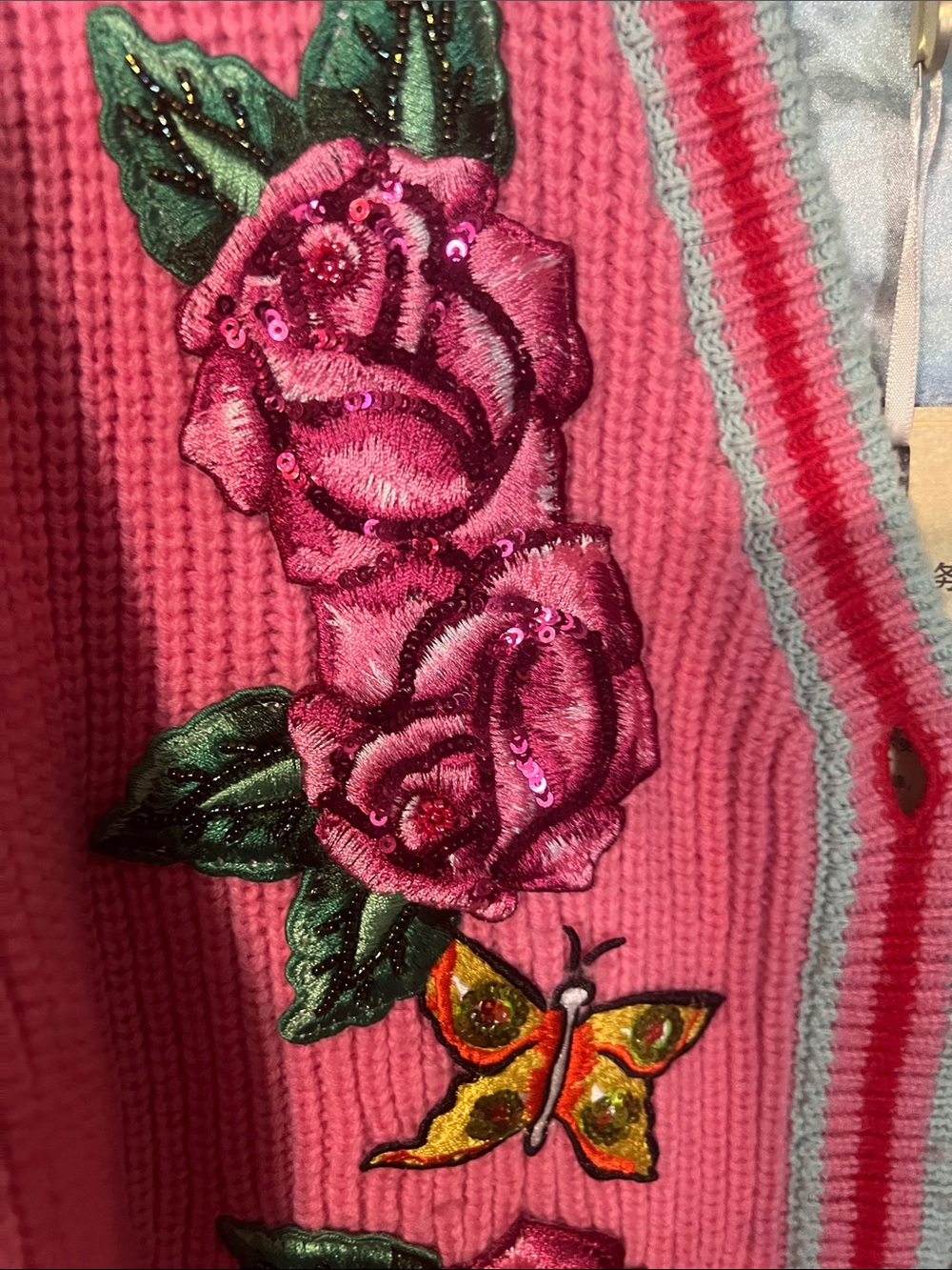 Ed Hardy Pink and Aqua Striped Knit Cardigan - Picture 4 of 13